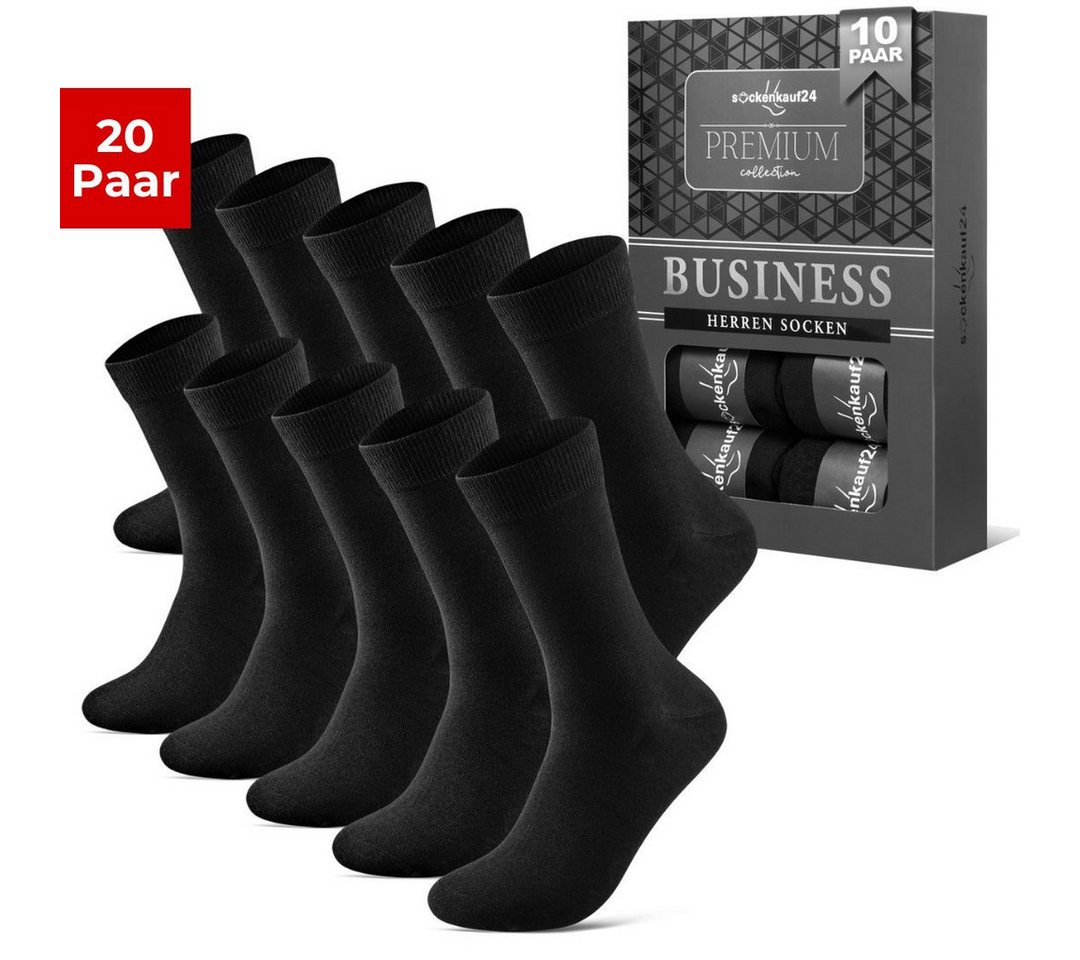 sockenkauf24 Businesssocken 10 Paar Herren Socken Premium Business Socken mit Komfortbund (20-Paar) atmungsaktive Baumwolle, ohne Naht, verpackt in einer edlen Box von sockenkauf24