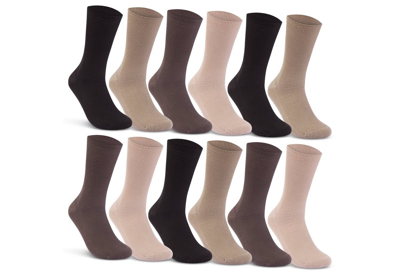 sockenkauf24 Diabetikersocken 12 Paar Damen & Herren Socken ohne Gummibund (Beige/Braun, 35-38) 100% Baumwolle 11000 von sockenkauf24