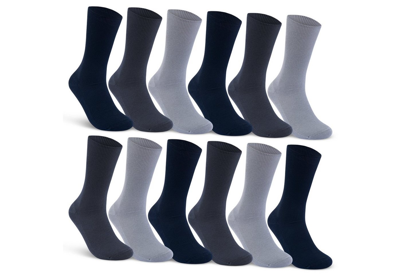 sockenkauf24 Diabetikersocken 12 Paar Damen & Herren Socken ohne Gummibund (Schwarz/Blau/Grau, 35-38) 100% Baumwolle 11000 von sockenkauf24