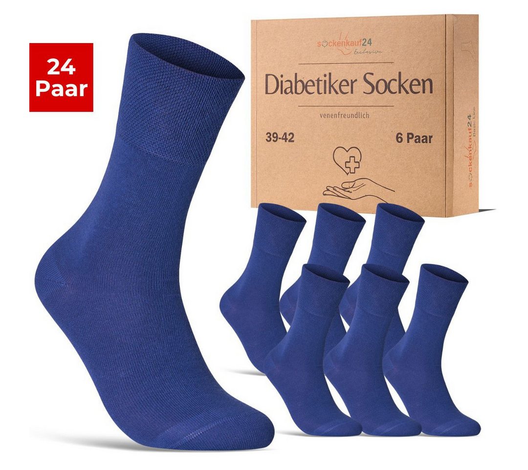 sockenkauf24 Diabetikersocken aus 97% Baumwolle ohne Gummibund & ohne Naht (24-Paar) Diabetiker Socken mit Komfortbund ohne Gummi für Damen & Herren von sockenkauf24