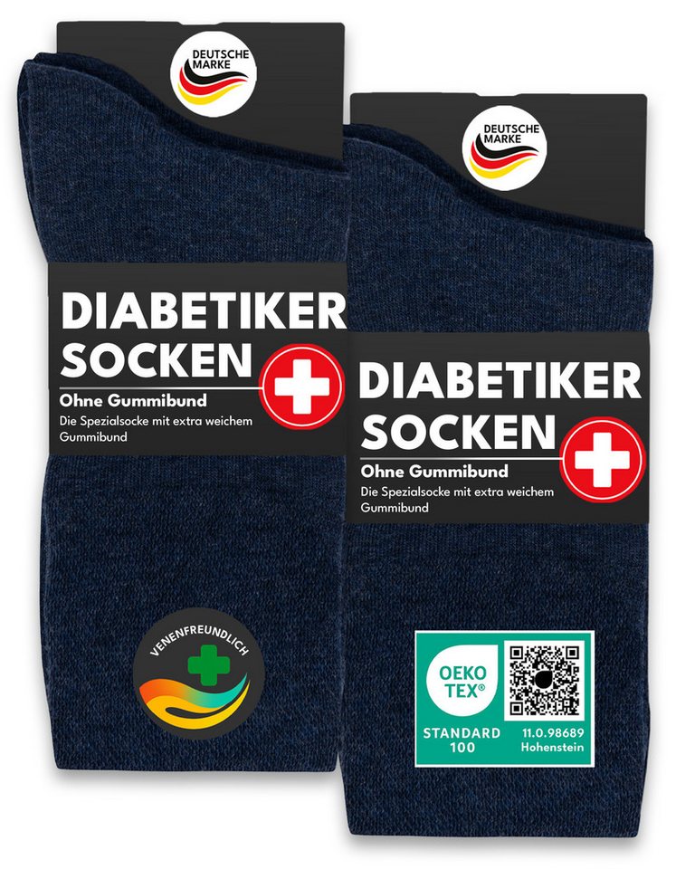 sockenkauf24 Diabetikersocken ohne Gummibund 97% Baumwolle mit Komfortbund ohne Naht (12-Paar) Diabetiker Socken ohne Gummi für Damen & Herren von sockenkauf24