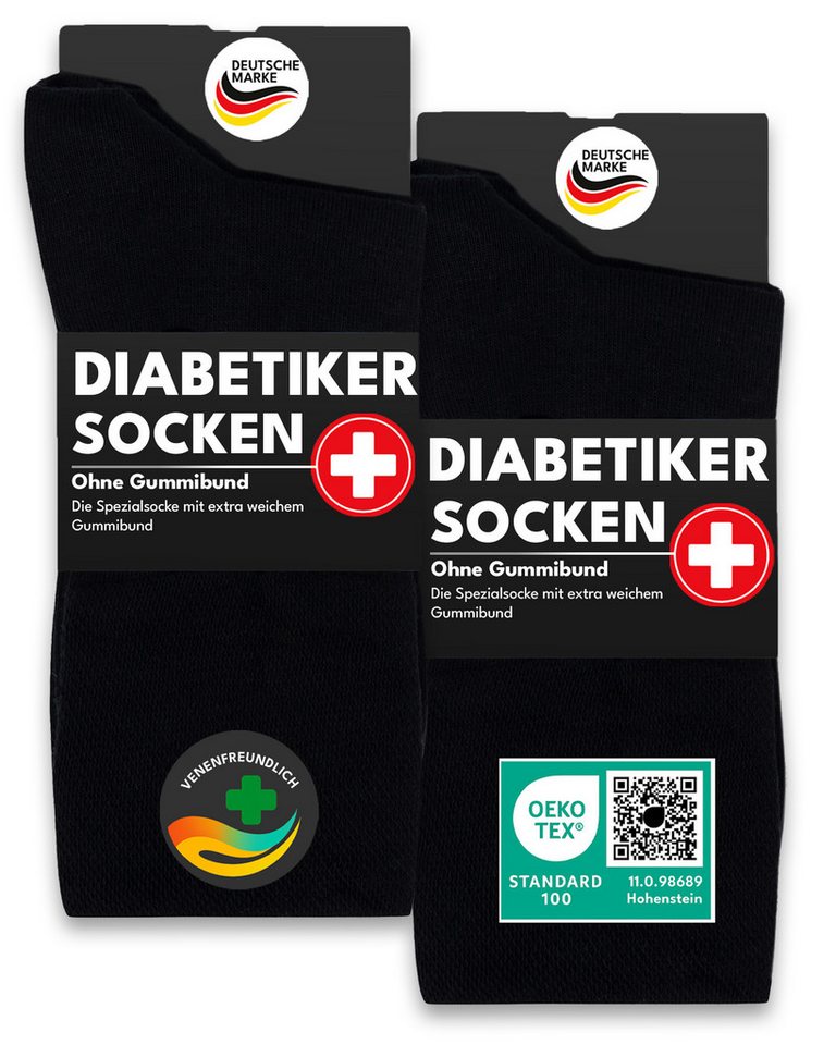 sockenkauf24 Diabetikersocken ohne Gummibund 97% Baumwolle mit Komfortbund ohne Naht (12-Paar) Diabetiker Socken ohne Gummi für Damen & Herren von sockenkauf24
