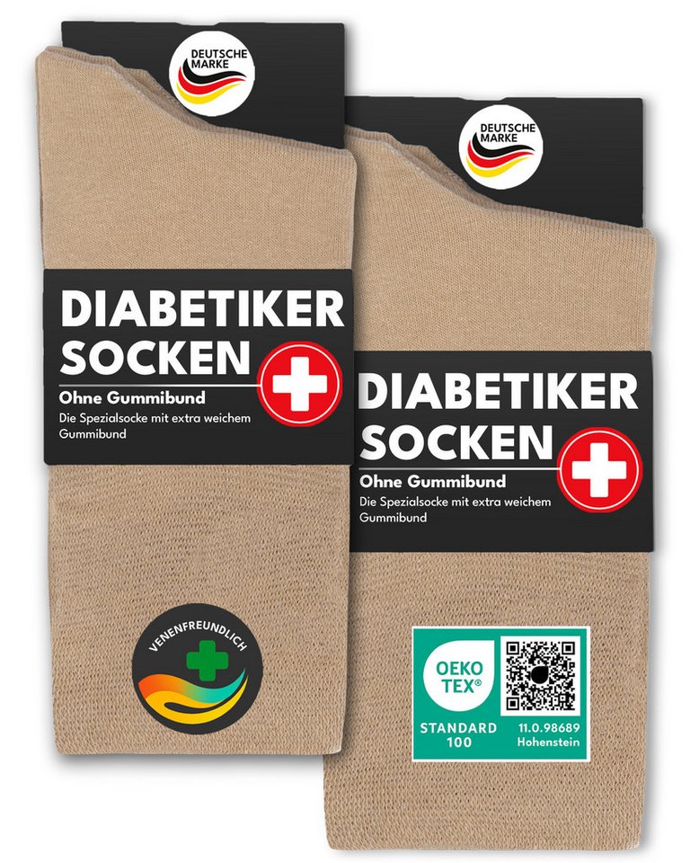 sockenkauf24 Diabetikersocken ohne Gummibund 97% Baumwolle mit Komfortbund ohne Naht (Beige, 6-Paar, 43-46) Diabetiker Socken ohne Gummi für Damen & Herren von sockenkauf24