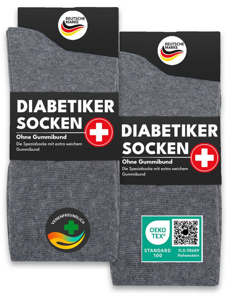 sockenkauf24 Diabetikersocken ohne Gummibund 97% Baumwolle mit Komfortbund ohne Naht (Grau, 6-Paar, 43-46) Diabetiker Socken ohne Gummi für Damen & Herren von sockenkauf24