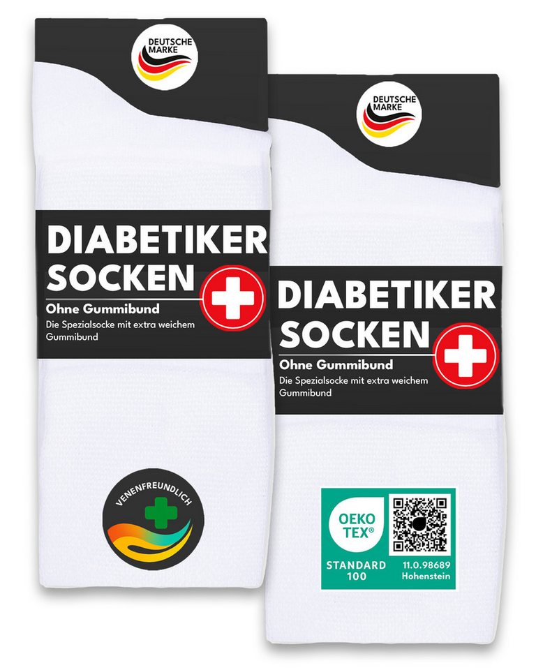 sockenkauf24 Diabetikersocken ohne Gummibund 97% Baumwolle mit Komfortbund ohne Naht (Weiß, 6-Paar, 39-42) Diabetiker Socken ohne Gummi für Damen & Herren von sockenkauf24