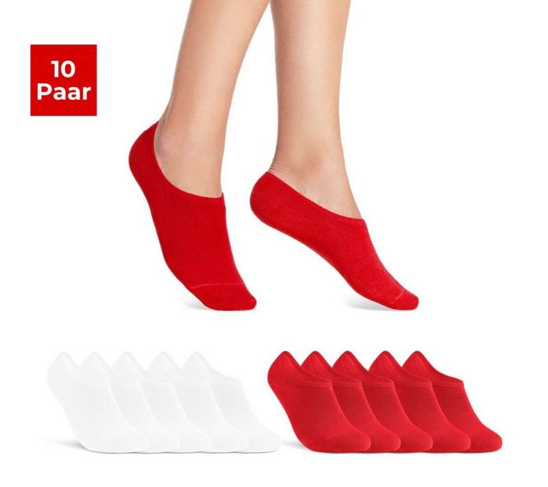 sockenkauf24 Sneakersocken 10 Paar Damen & Herren Füßlinge unsichtbare kurze Socken (5xRot + 5xWeiß, 47-50) mit Silikonpad gegen Verrutschen - 16805 WP von sockenkauf24