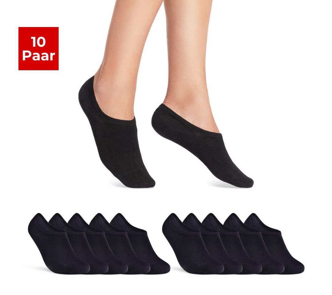 sockenkauf24 Sneakersocken 10 Paar Damen & Herren Füßlinge unsichtbare kurze Socken (Schwarz, 35-38) mit Silikonpad gegen Verrutschen - 16805 WP von sockenkauf24