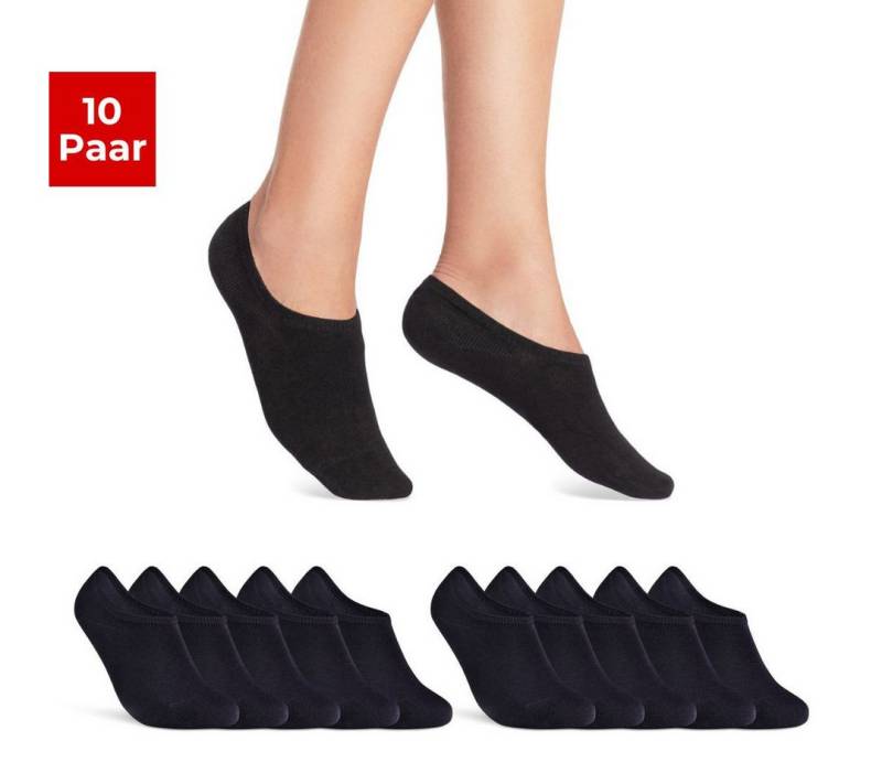 sockenkauf24 Sneakersocken 10 Paar Damen & Herren Füßlinge unsichtbare kurze Socken (Schwarz, 39-42) mit Silikonpad gegen Verrutschen - 16805 WP von sockenkauf24