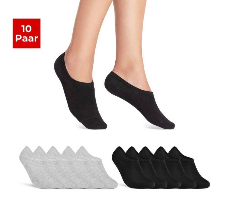 sockenkauf24 Sneakersocken 10 Paar Damen & Herren Füßlinge unsichtbare kurze Socken (Schwarz/Grau, 35-38) mit Silikonpad gegen Verrutschen - 16805 WP von sockenkauf24