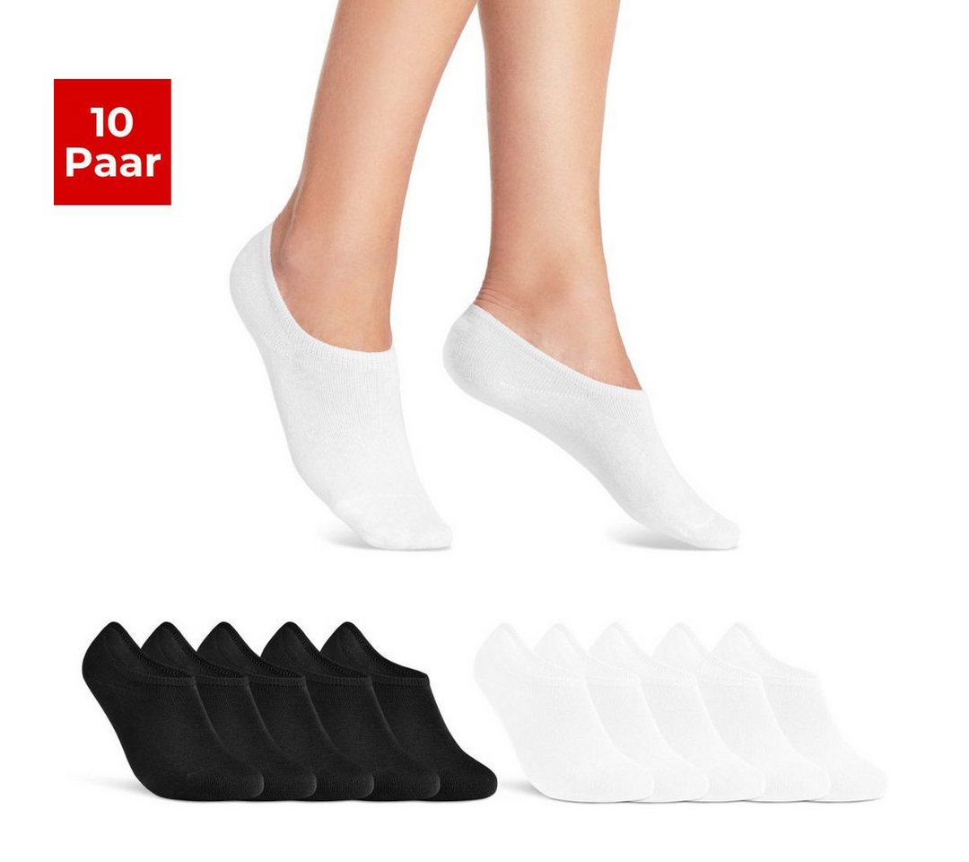 sockenkauf24 Sneakersocken 10 Paar Damen & Herren Füßlinge unsichtbare kurze Socken (Schwarz/Weiß, 35-38) mit Silikonpad gegen Verrutschen - 16805 WP von sockenkauf24