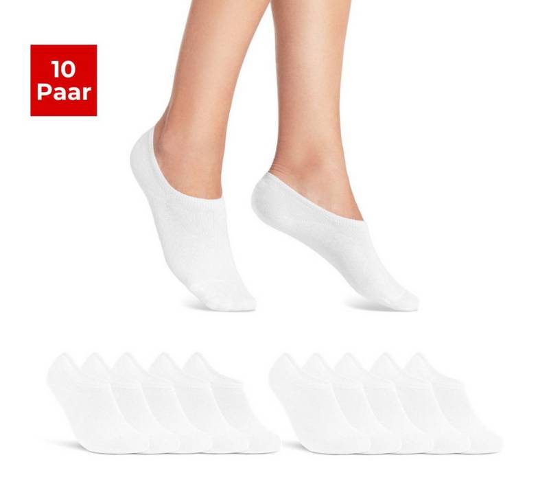 sockenkauf24 Sneakersocken 10 Paar Damen & Herren Füßlinge unsichtbare kurze Socken (Weiß, 39-42) mit Silikonpad gegen Verrutschen - 16805 WP von sockenkauf24
