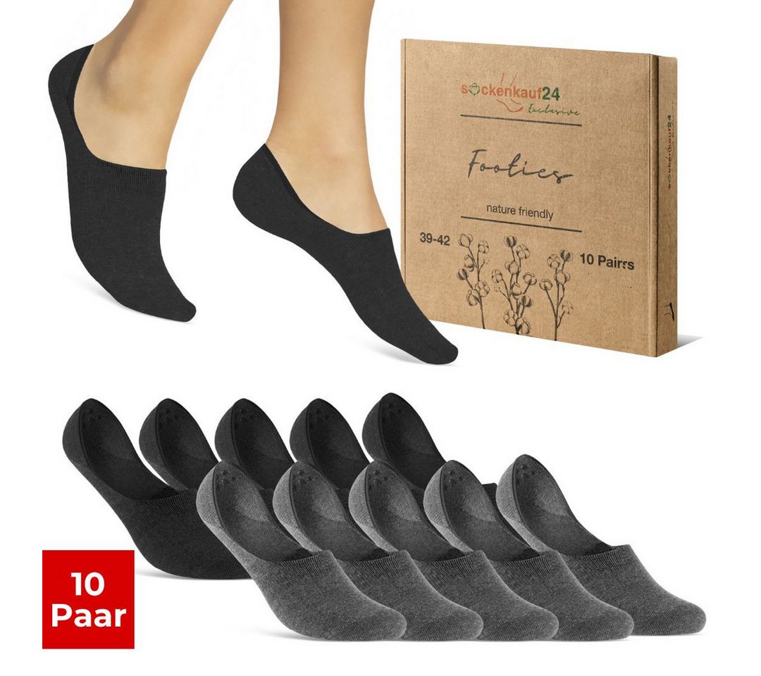 sockenkauf24 Füßlinge 10 Paar Premium Füßlinge aus gekämmter Baumwolle Damen & Herren (Schwarz/Grau, 35-38) Sneaker Socken ohne drückende Naht (Exclusive Line) - 70103T WP von sockenkauf24