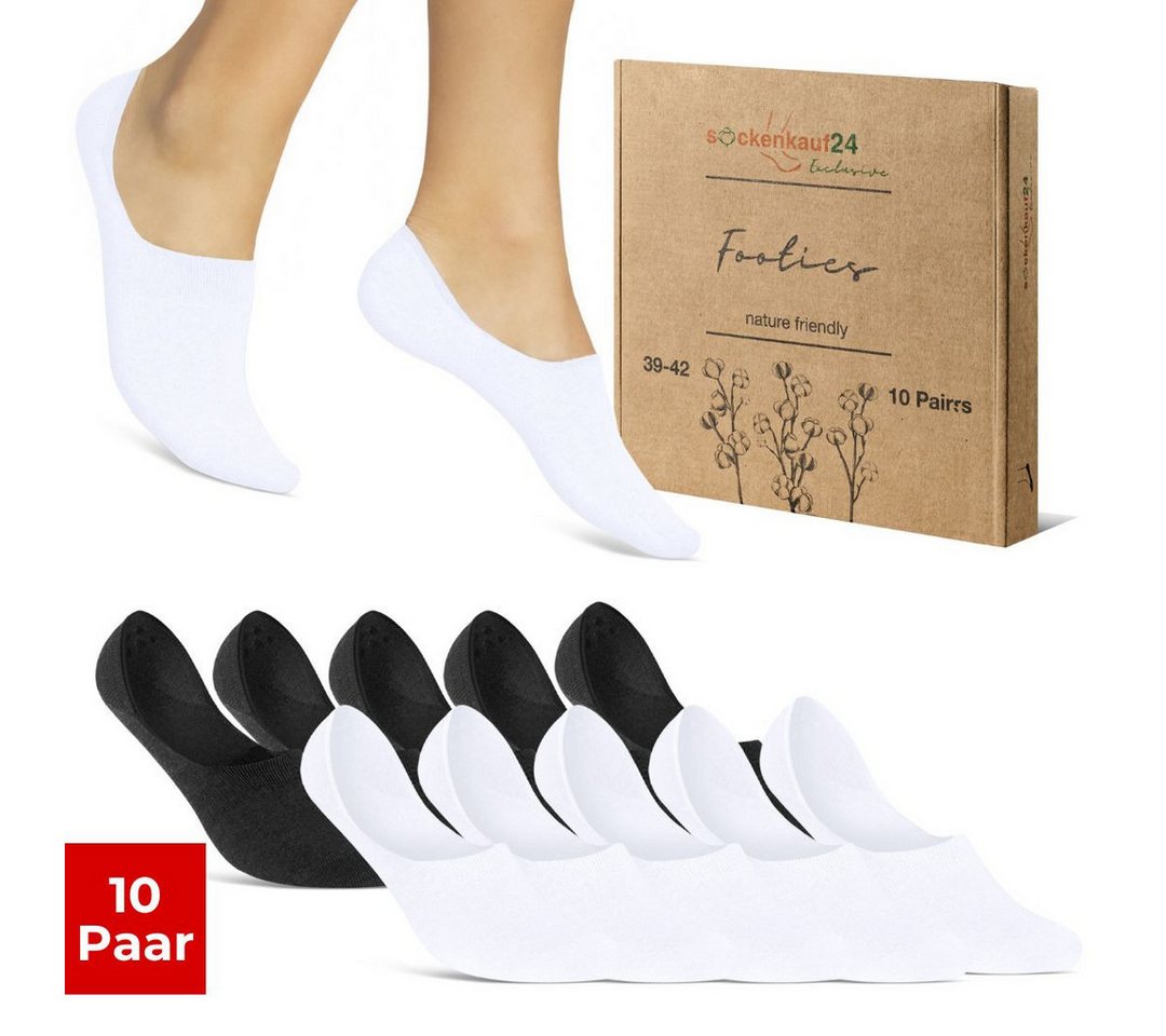 sockenkauf24 Füßlinge 10 Paar Premium Füßlinge aus gekämmter Baumwolle Damen & Herren (Schwarz/Weiß, 35-38) Sneaker Socken ohne drückende Naht (Exclusive Line) - 70103T WP von sockenkauf24