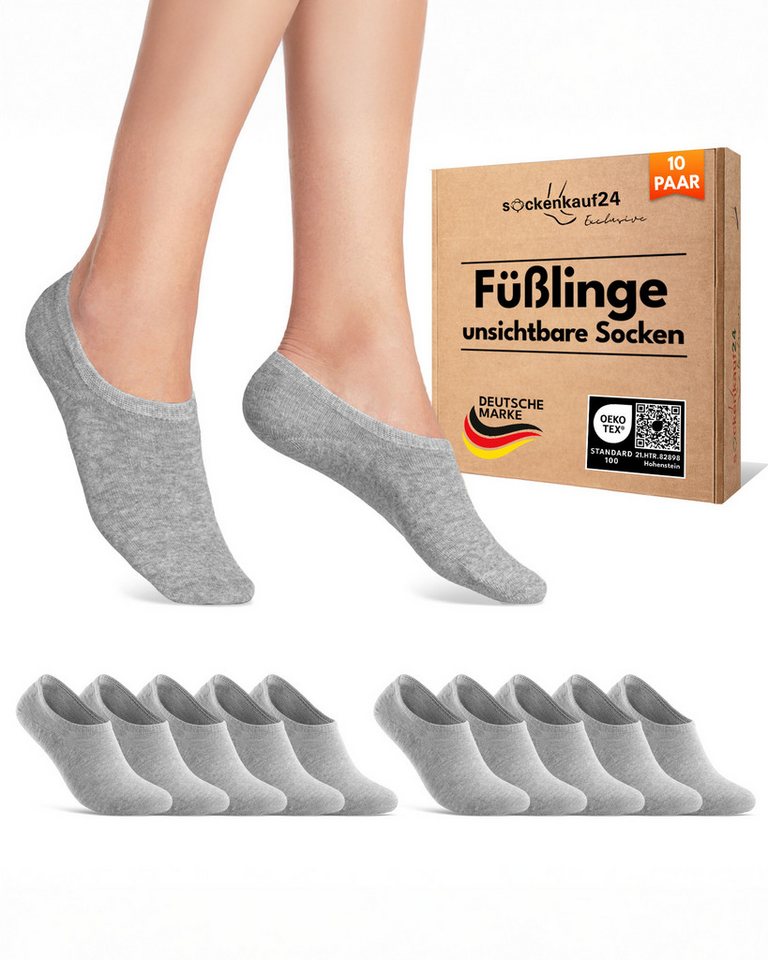 sockenkauf24 Füßlinge 10 Paar Premium Füßlinge Damen & Herren aus gekämmter Baumwolle invisible Socks ohne Naht mit Silikon (Exclusive Line) - 70106T WP von sockenkauf24