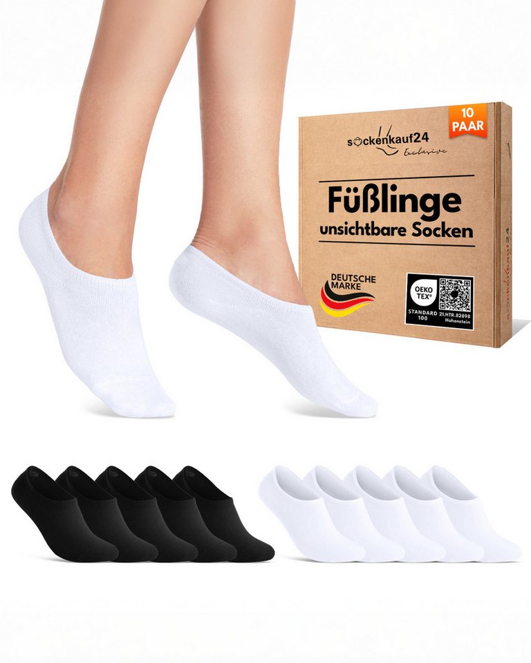 sockenkauf24 Füßlinge 10 Paar Premium Füßlinge Damen & Herren aus gekämmter Baumwolle invisible Socks ohne Naht mit Silikon (Exclusive Line) - 70106T WP von sockenkauf24