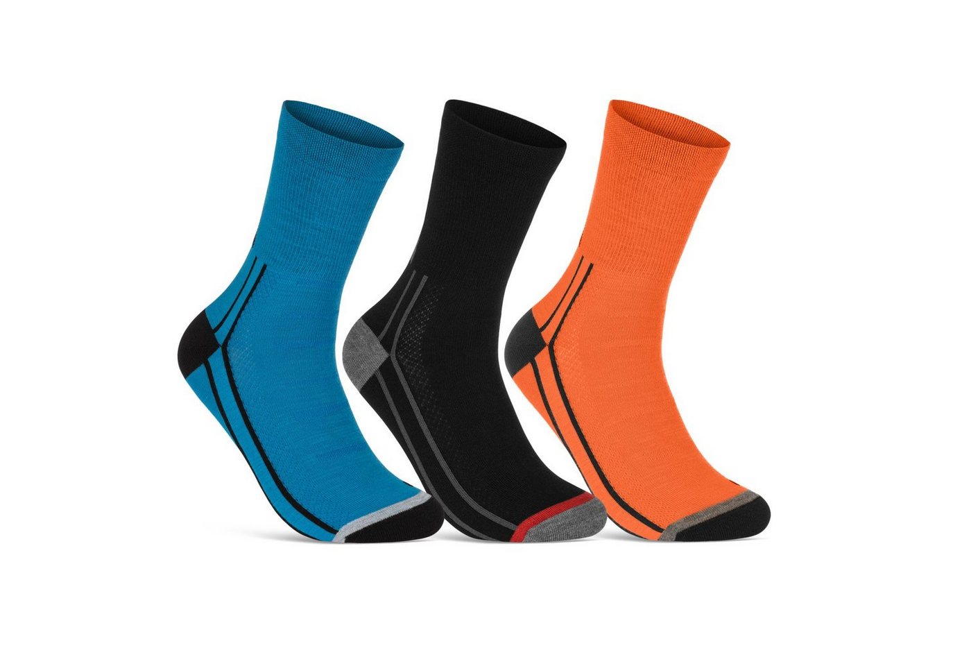 sockenkauf24 Funktionssocken Coolmax Fahrrad-Socken für Herren & Damen (Blau/Schwarz/Orange, 3-Paar, 35-38) Atmungsaktive Radsport Socken 50301P WP von sockenkauf24