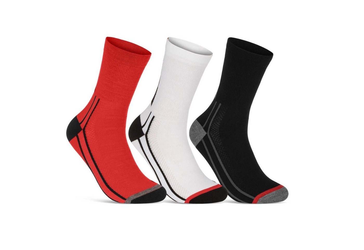 sockenkauf24 Funktionssocken Coolmax Fahrrad-Socken für Herren & Damen (Rot/Weiß/Schwarz, 3-Paar, 35-38) Atmungsaktive Radsport Socken 50301P WP von sockenkauf24