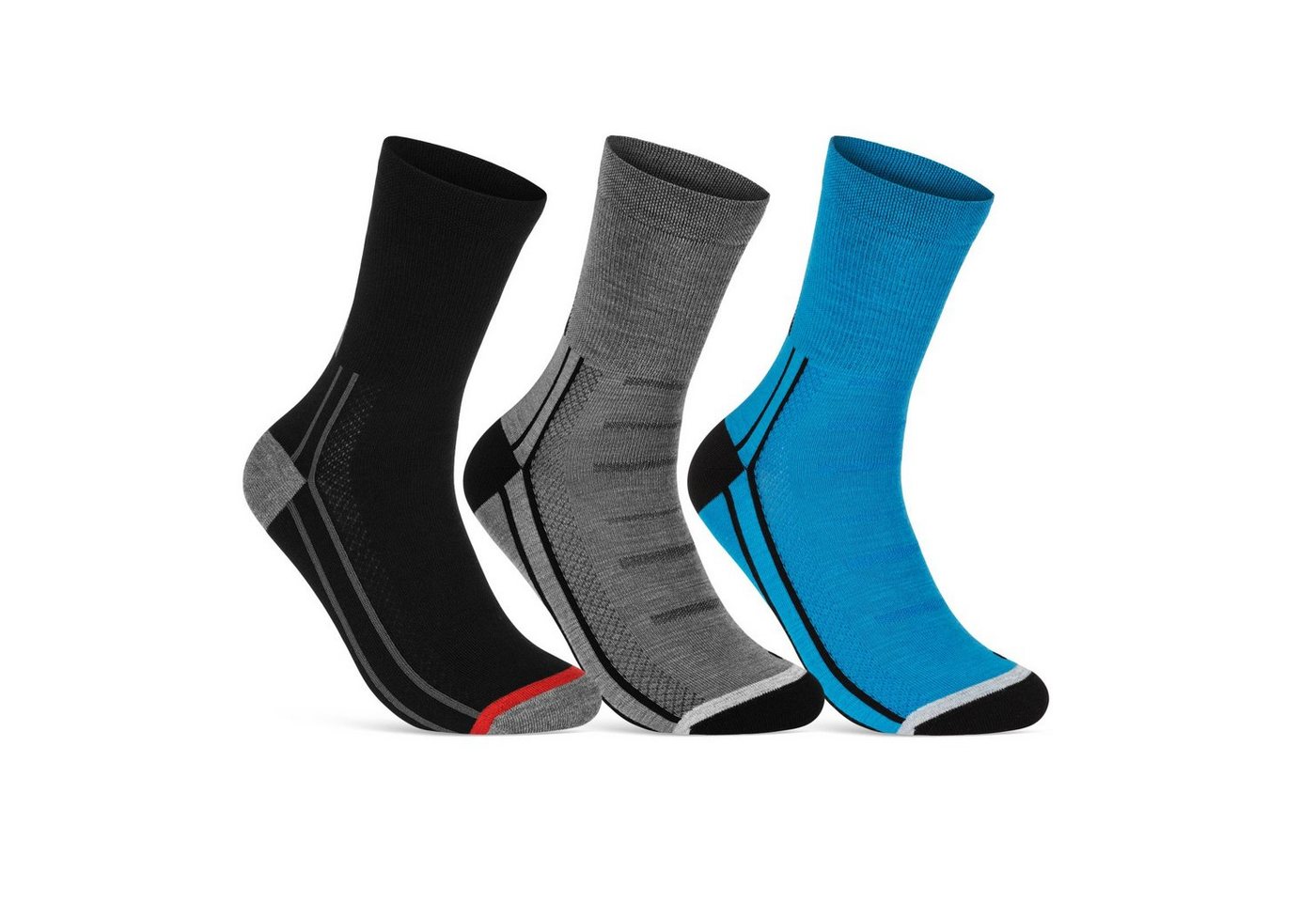 sockenkauf24 Funktionssocken Coolmax Fahrrad-Socken für Herren & Damen (Schwarz/Grau/Blau, 3-Paar, 35-38) Atmungsaktive Radsport Socken 50301P WP von sockenkauf24