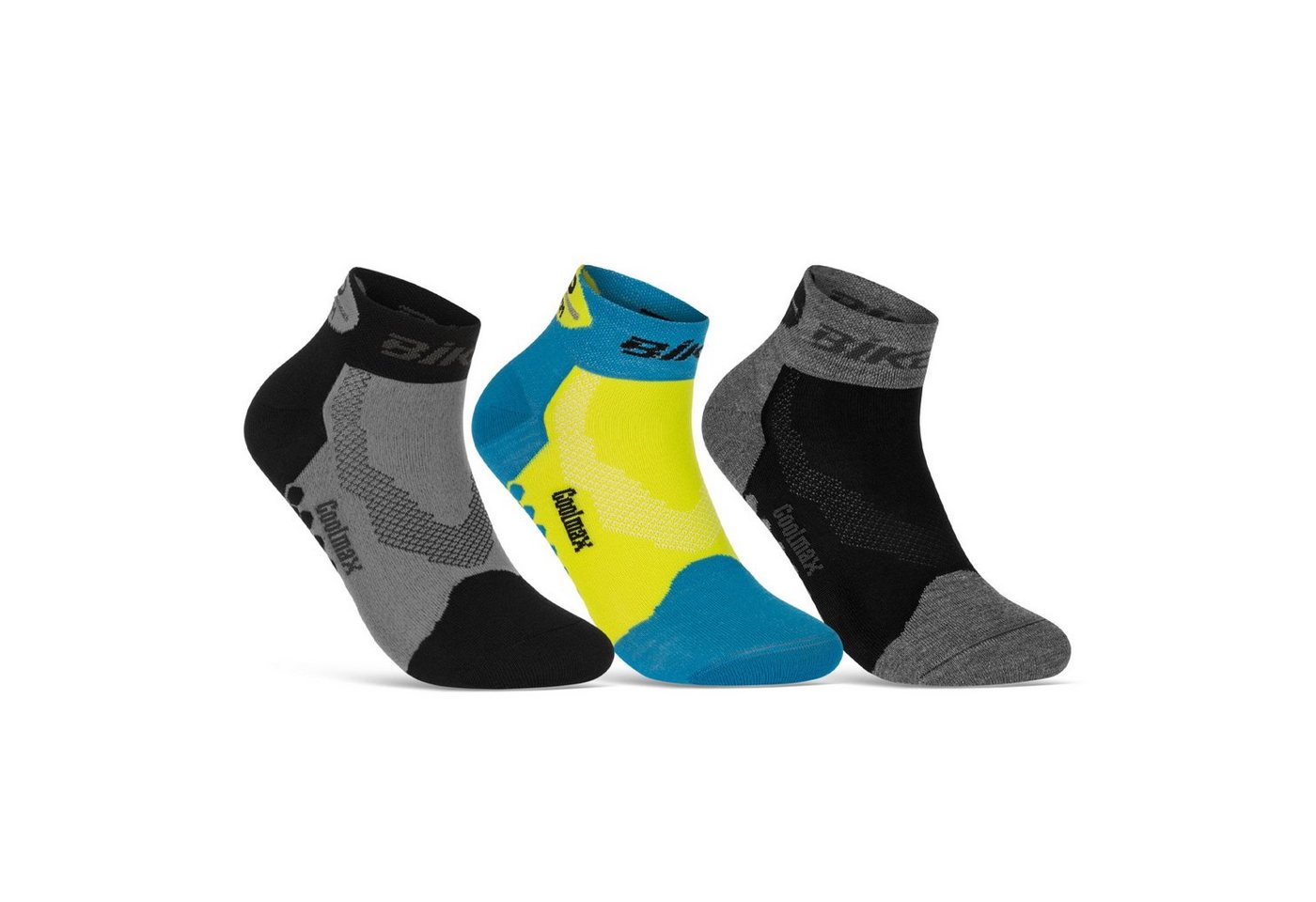 sockenkauf24 Funktionssocken Coolmax LED Fahrrad-Socken für Herren & Damen (Schwarz/Blau/Grau, 3-Paar, 35-38) Reflektor Radsport Socken 50303P WP von sockenkauf24