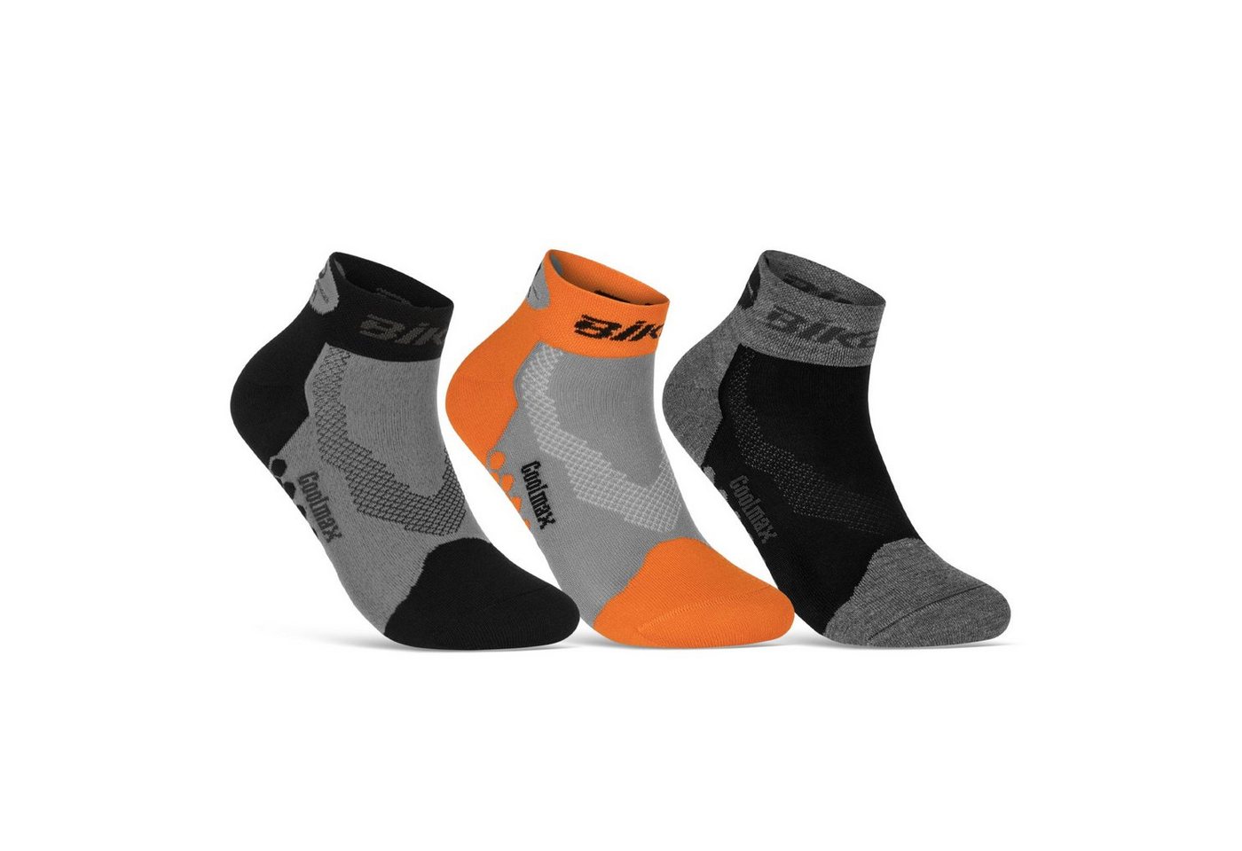 sockenkauf24 Funktionssocken Coolmax LED Fahrrad-Socken für Herren & Damen (Schwarz/Orange/Grau, 3-Paar, 35-38) Reflektor Radsport Socken 50303P WP von sockenkauf24