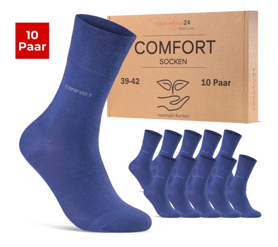 sockenkauf24 Gesundheitssocken Comfort Socken ohne Gummibund & ohne Naht mit Komfortbund (10-Paar) Socken ohne Gummi aus Baumwolle für Damen und Herren von sockenkauf24