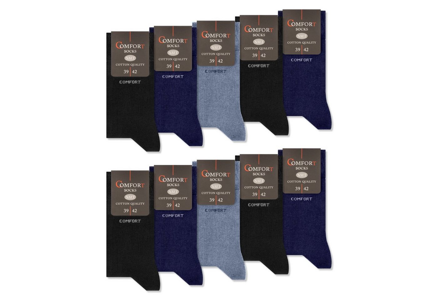 sockenkauf24 Komfortsocken 10 Paar Damen & Herren Comfort Socken (2 x Jeans, 4 x Navy, 4 x Schwarz, 35-38) ohne Gummibund & ohne Naht Baumwolle Komfortbund - 13100 von sockenkauf24