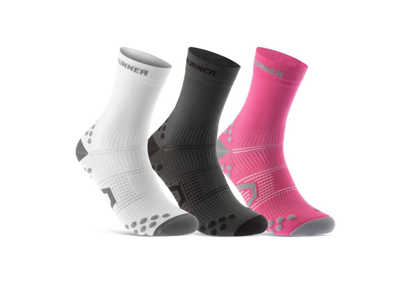 sockenkauf24 Laufsocken Sportsocken für Herren & Damen Laufsocken (Weiß/Anthrazit/Pink, 3-Paar, 35-38) Atmungsaktive Running Socks 50201P WP von sockenkauf24