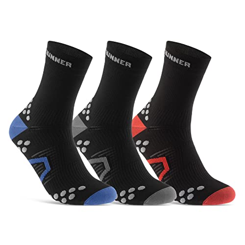 sockenkauf24 Laufsocken für Herren & Damen (3 Paar) Sportsocken Atmungsaktive Running Socks 50201P WP (Schwarz/Blau Schwarz/Grau Schwarz/Rot 43-46) von sockenkauf24