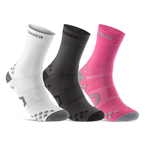 sockenkauf24 Laufsocken für Herren & Damen (3 Paar) Sportsocken Atmungsaktive Running Socks 50201P WP (Weiß Anthrazit Pink 35-38) von sockenkauf24