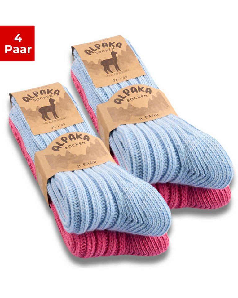 sockenkauf24 Norwegersocken Alpaka Socken warme Wintersocken Wollsocken Damen & Herren (4-Paar) von sockenkauf24