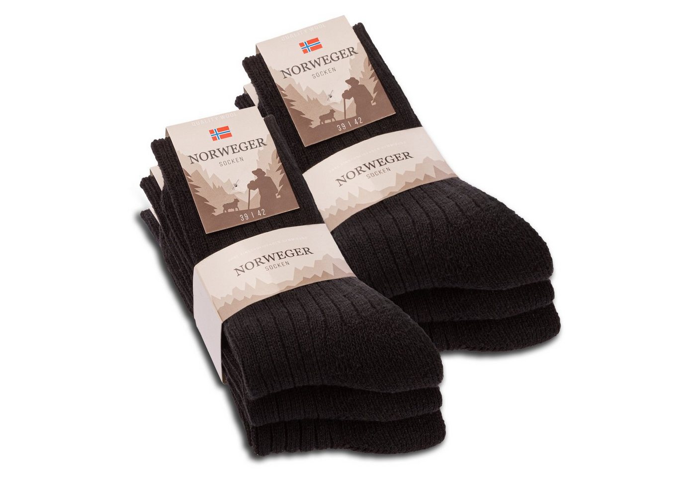 sockenkauf24 Norwegersocken 6 Paar Damen & Herren Socken mit Wolle Wintersocken (Schwarz, 43-46) Schwarz Grau Anthrazit - 20100 von sockenkauf24