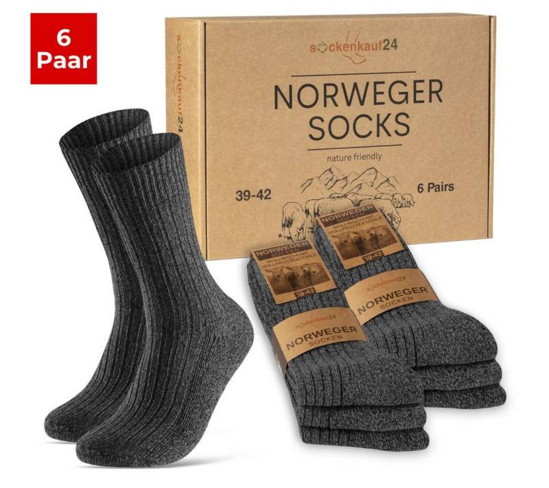sockenkauf24 Norwegersocken 6 Paar Damen & Herren Socken mit wärmender Wolle Exclusive Wintersocken Schwarz Grau Anthrazit - 70301 von sockenkauf24