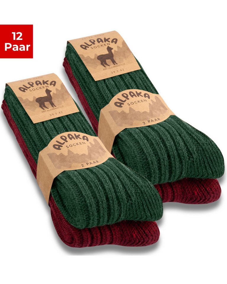 sockenkauf24 Norwegersocken Alpaka Socken warme Wintersocken Wollsocken Damen & Herren (12-Paar) von sockenkauf24