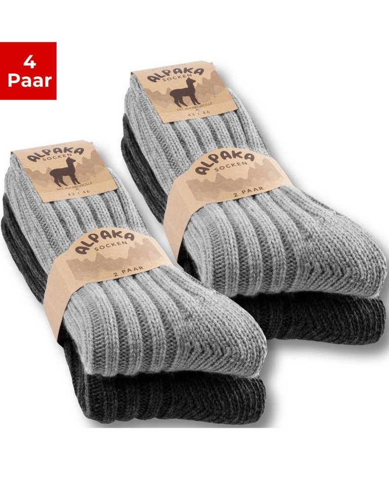 sockenkauf24 Norwegersocken Alpaka Socken warme Wintersocken Wollsocken Damen & Herren (4-Paar) von sockenkauf24