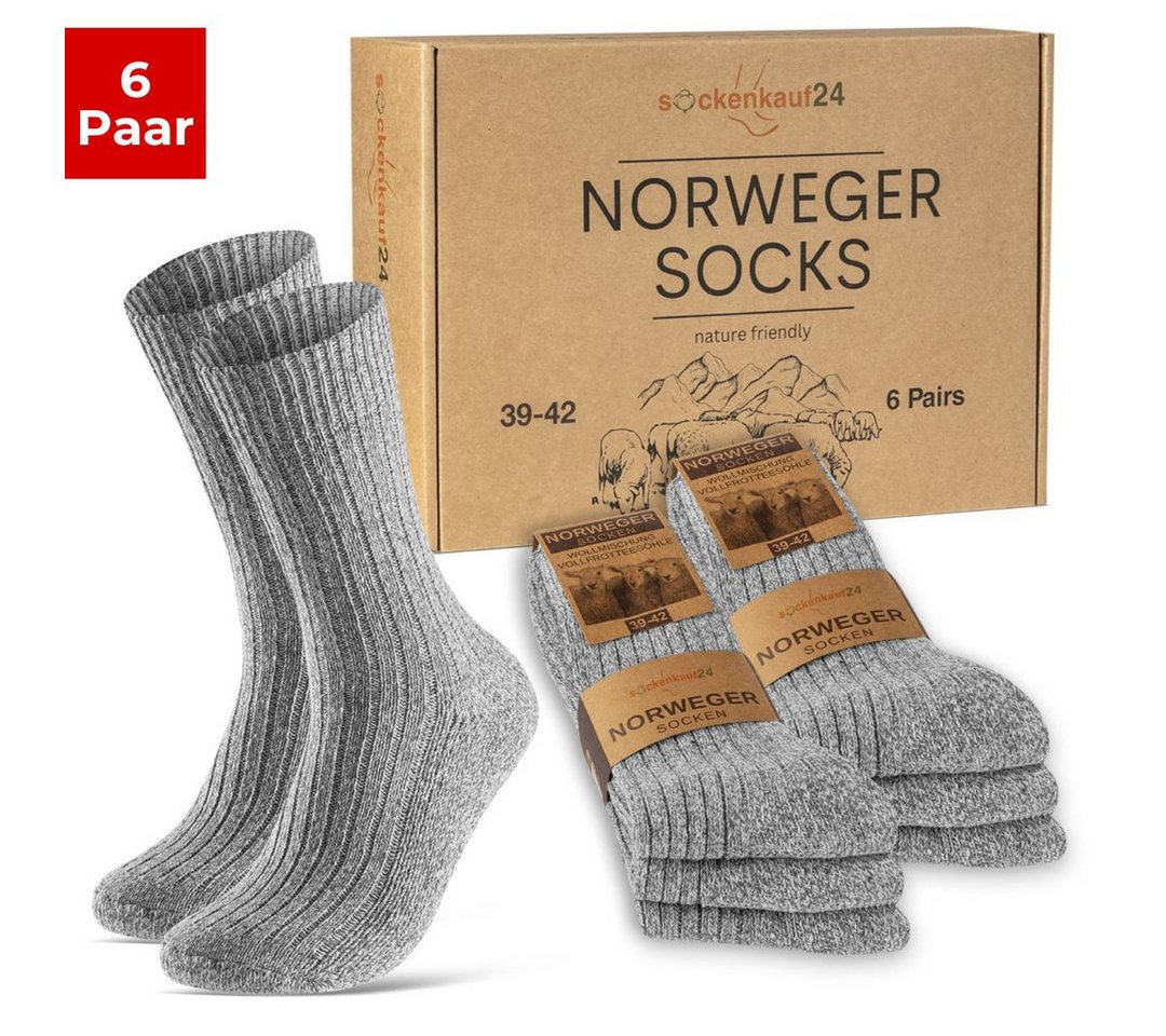 sockenkauf24 Norwegersocken 6 Paar Damen & Herren Socken mit wärmender Wolle Exclusive Wintersocken Schwarz Grau Anthrazit - 70301 von sockenkauf24