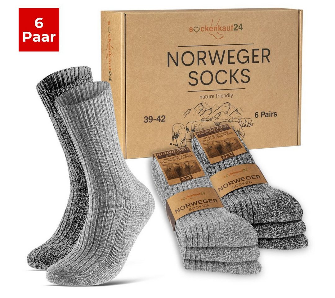 sockenkauf24 Norwegersocken sockenkauf24 Norwegersocken 6 Paar Damen & Herren Socken mit Wolle Exclusive Wintersocken Schwarz Grau Anthrazit - 70301 von sockenkauf24