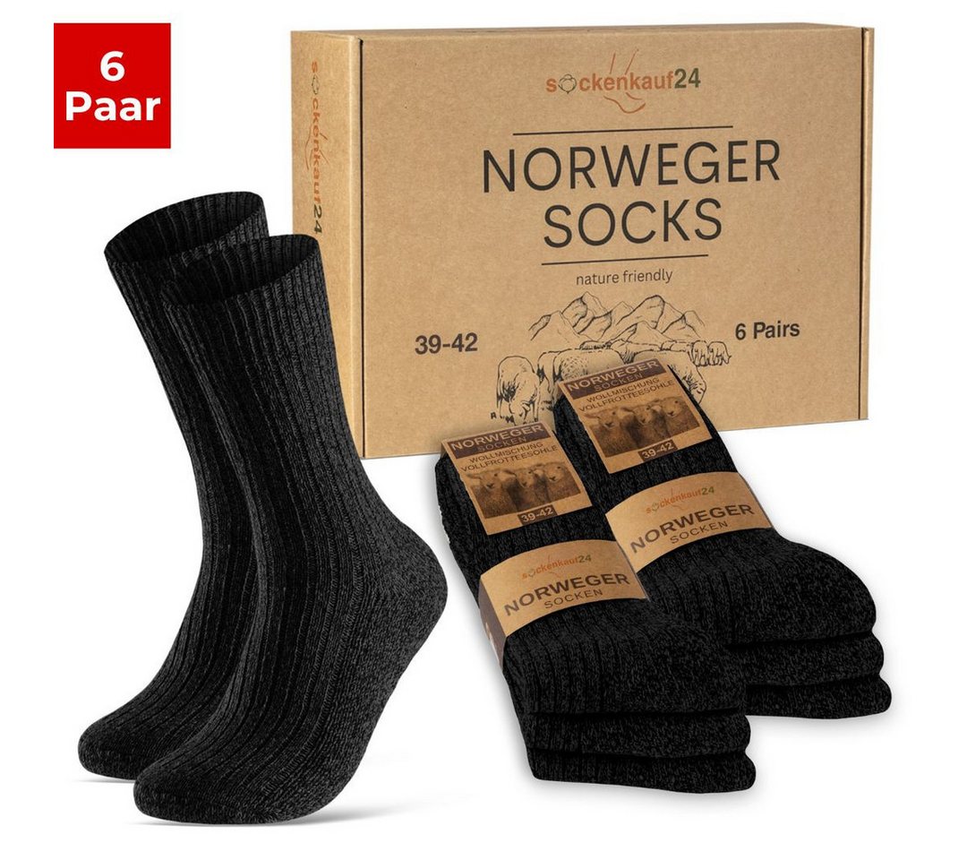 sockenkauf24 Norwegersocken sockenkauf24 Norwegersocken 6 Paar Damen & Herren Socken mit Wolle Exclusive Wintersocken Schwarz Grau Anthrazit - 70301 von sockenkauf24