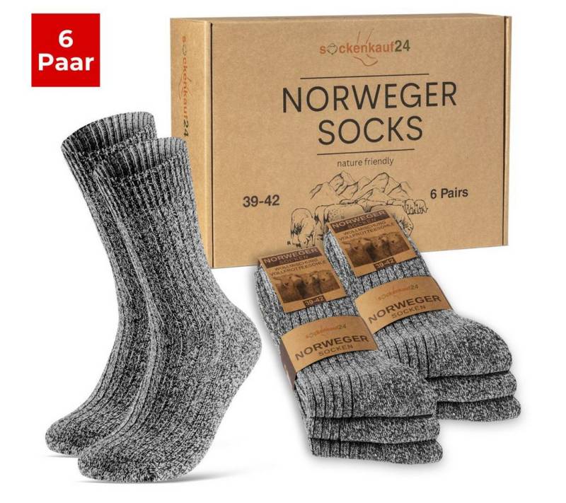 sockenkauf24 Norwegersocken 6 Paar Damen & Herren Socken mit wärmender Wolle Exclusive Wintersocken Schwarz Grau Anthrazit - 70301 von sockenkauf24
