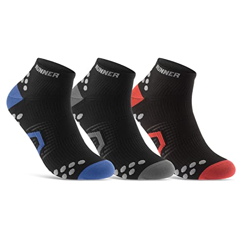 sockenkauf24 Quarter Laufsocken für Herren & Damen (3 Paar) Sportsocken Atmungsaktive Running Socks 50202P WP (Schwarz/Blau Schwarz/Grau Schwarz/Rot 43-46) von sockenkauf24