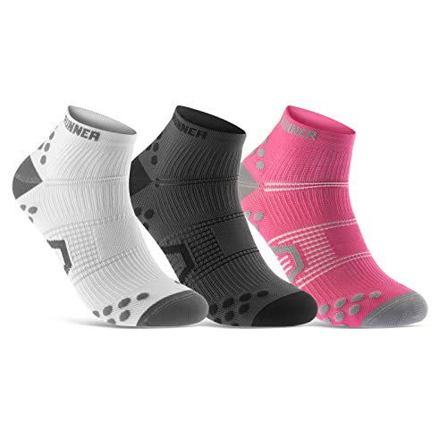 sockenkauf24 Quarter Laufsocken für Herren & Damen (3 Paar) Sportsocken Atmungsaktive Running Socks 50202P WP (Weiß Anthrazit Pink 43-46) von sockenkauf24