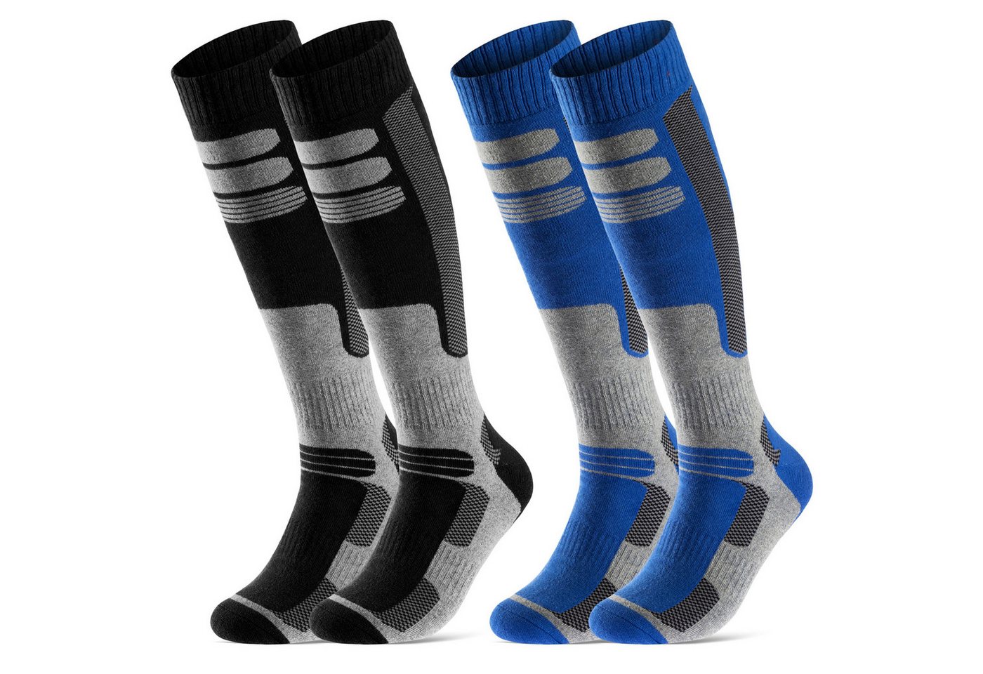 sockenkauf24 Skisocken 2 Paar Ski Strümpfe Herren & Damen Ski Socken lang (Schwarz/Blau, 35-38) Atmungsaktiv - 42816 von sockenkauf24