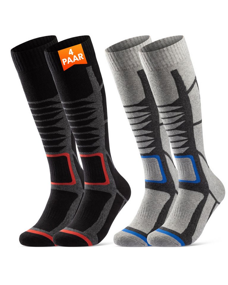 sockenkauf24 Skisocken 2 Paar Ski Strümpfe Herren & Damen Ski Socken lang Atmungsaktiv (4-Paar) von sockenkauf24