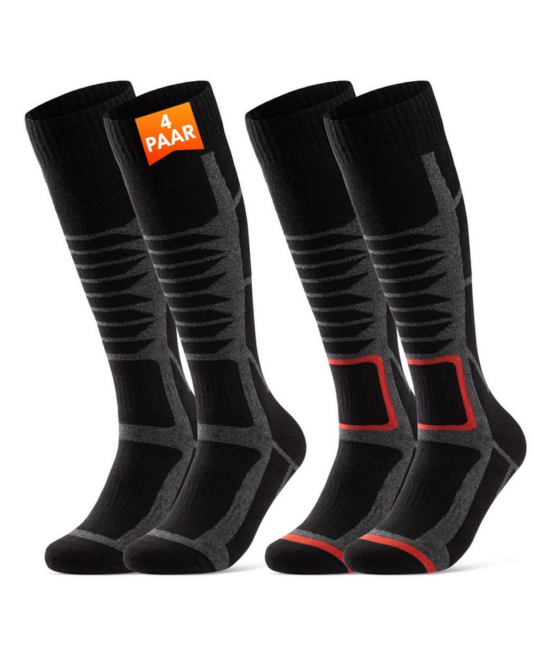 sockenkauf24 Skisocken Ski Strümpfe Herren & Damen Ski Socken lang Atmungsaktiv (4-Paar) von sockenkauf24