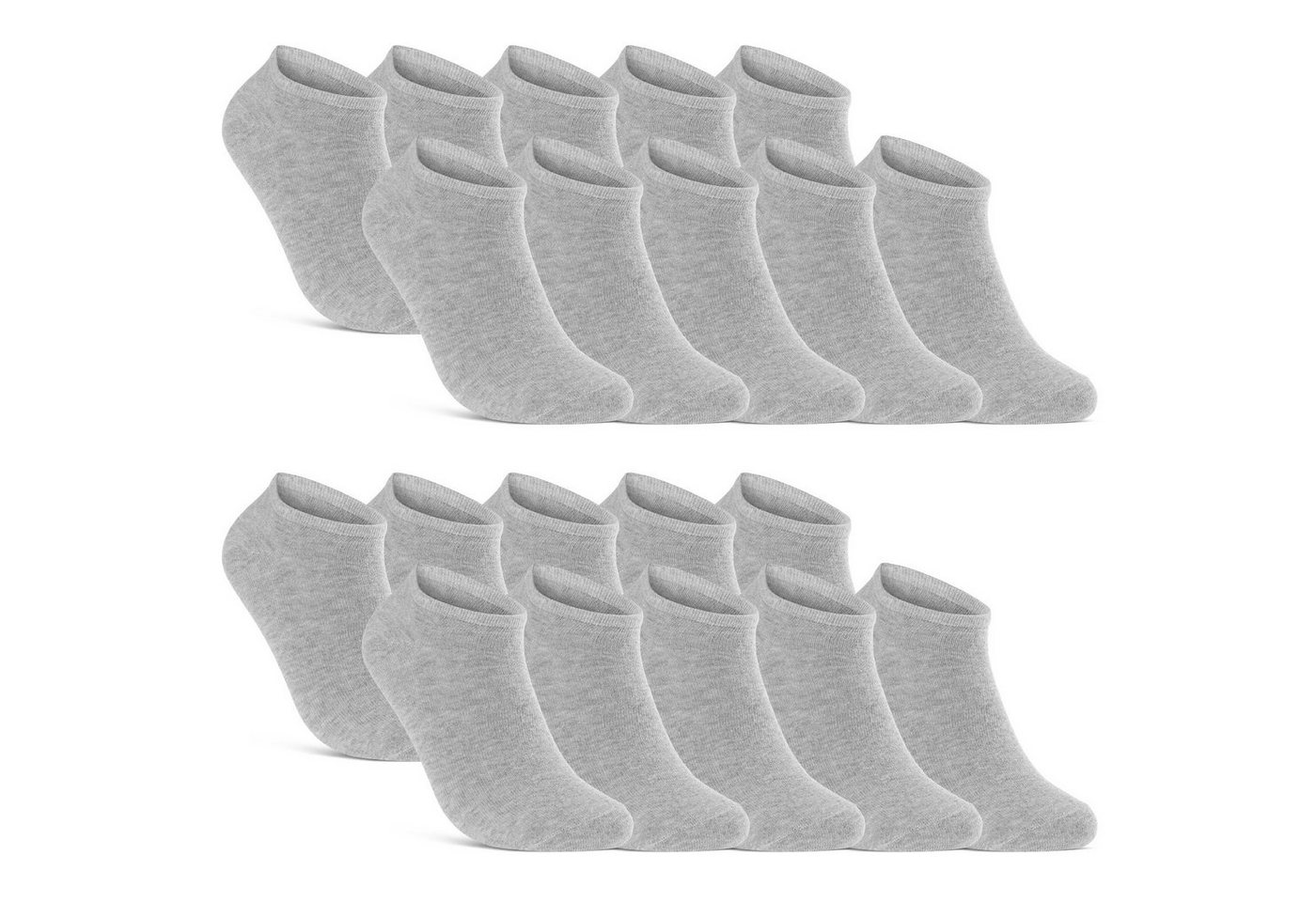 sockenkauf24 Sneakersocken 10, 20, 30 Paar Sneaker Socken Damen & Herren Schwarz Weiß Grau (Grau, 20-Paar, 35-38) Baumwolle - 16900 WP von sockenkauf24