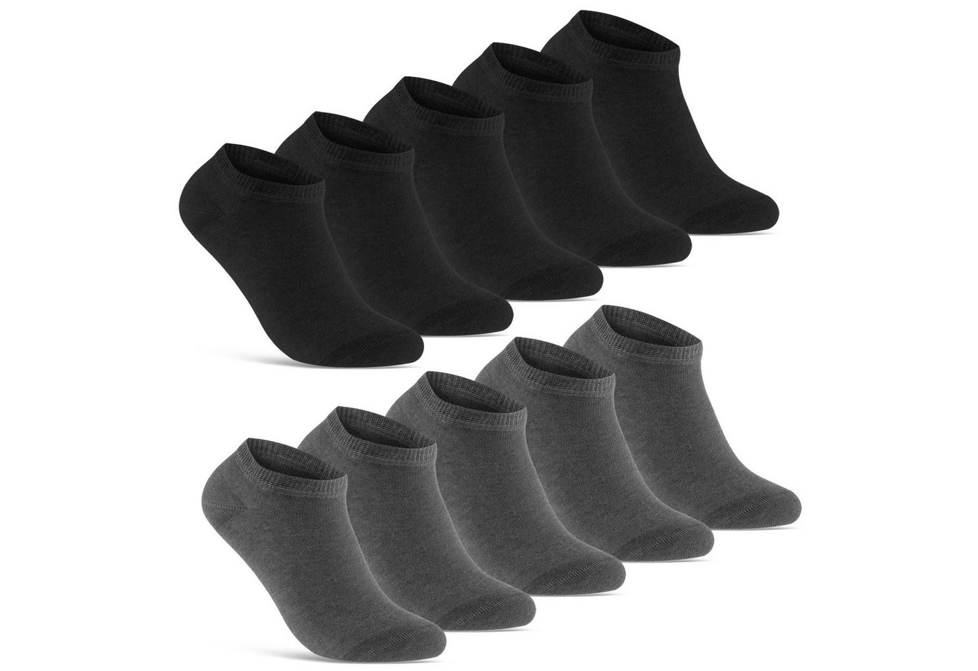 sockenkauf24 Sneakersocken 10 Paar Basic Sneaker Socken Herren & Damen aus Baumwolle (Schwarz/Anthrazit, 35-38) mit Komfortbund (Basicline) - 70202T WP von sockenkauf24