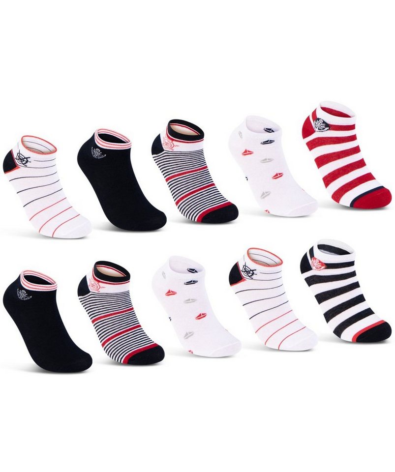 sockenkauf24 Sneakersocken 10 Paar Damen Sneaker Socken Mehrfarbig (35-38, 36828) Streifen Punkte Herzen Maritim Baumwolle WP von sockenkauf24