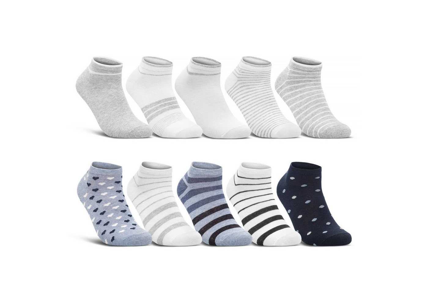 sockenkauf24 Sneakersocken 10 Paar Damen Sneaker Socken Mehrfarbig (35-38, 36832+36844/2) Streifen Punkte Herzen Maritim Baumwolle WP von sockenkauf24