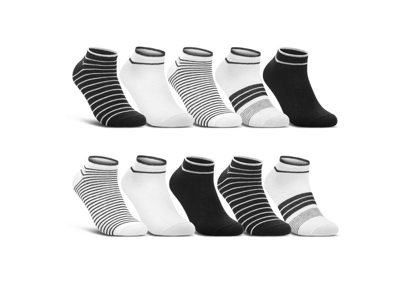 sockenkauf24 Sneakersocken 10 Paar Damen Sneaker Socken Mehrfarbig (35-38, 36844/1) Streifen Punkte Herzen Maritim Baumwolle von sockenkauf24