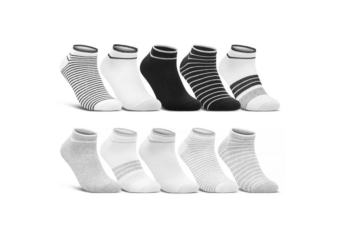 sockenkauf24 Sneakersocken 10 Paar Damen Sneaker Socken Mehrfarbig (35-38, 36844/1+36844/2) Streifen Punkte Herzen Maritim Baumwolle WP von sockenkauf24