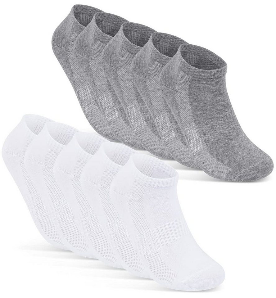 sockenkauf24 Sneakersocken 10 Paar Damen & Herren Premium Sneaker Socken" Atmungsaktiv (5xWeiß 5xGrau, 35-38) mit Mesh-Streifen Schwarz Weiß Grau Baumwolle - 16510 WP" von sockenkauf24